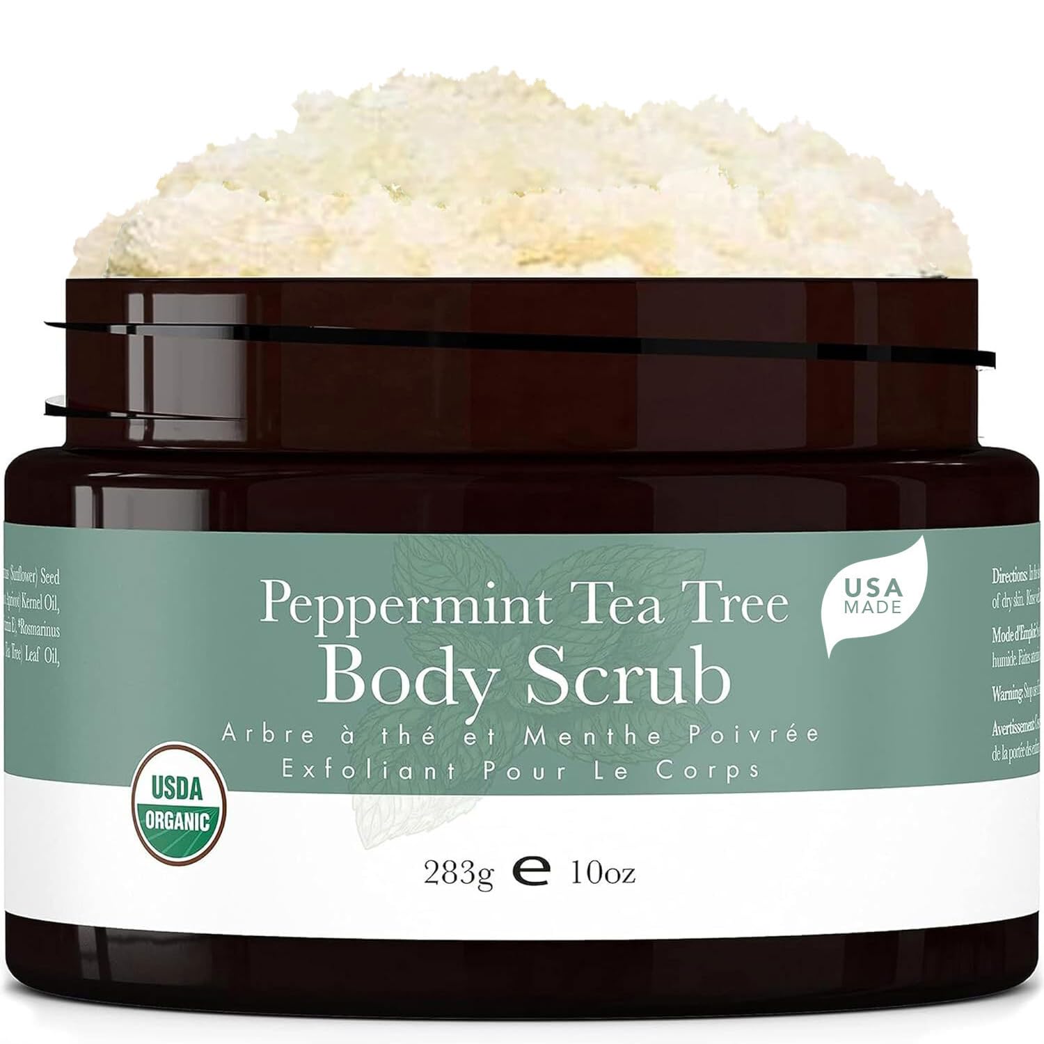 Peppermint Tea Tree Organic Body Scrub USA Made for Dry and Sensitive Skin - Removes Dead Skin Cells & Reduces Ingrown H