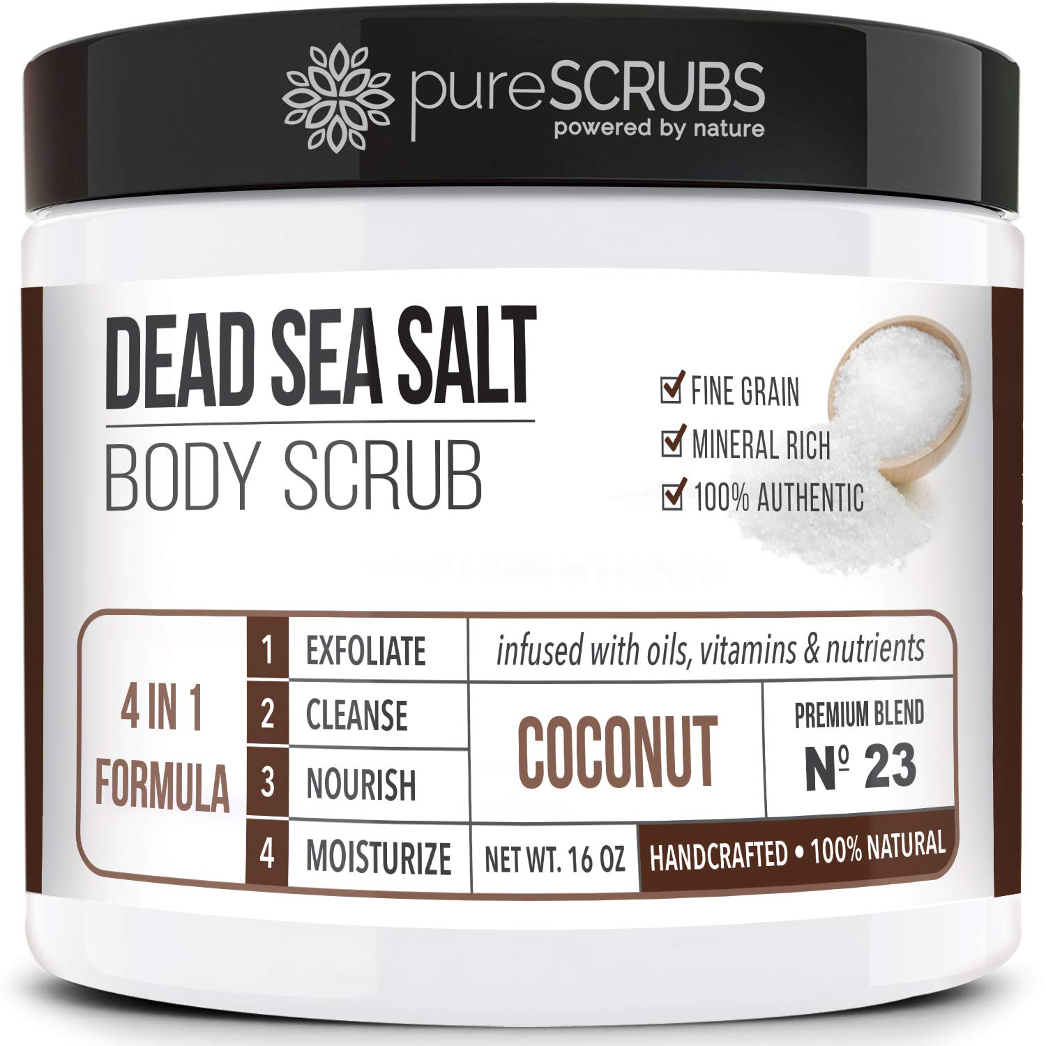 PureSCRUBS Premium Coconut Body Scrub Set - Large 16oz Dead Sea Salt Exfoliant with Essential Oils & Nutrients, Includes