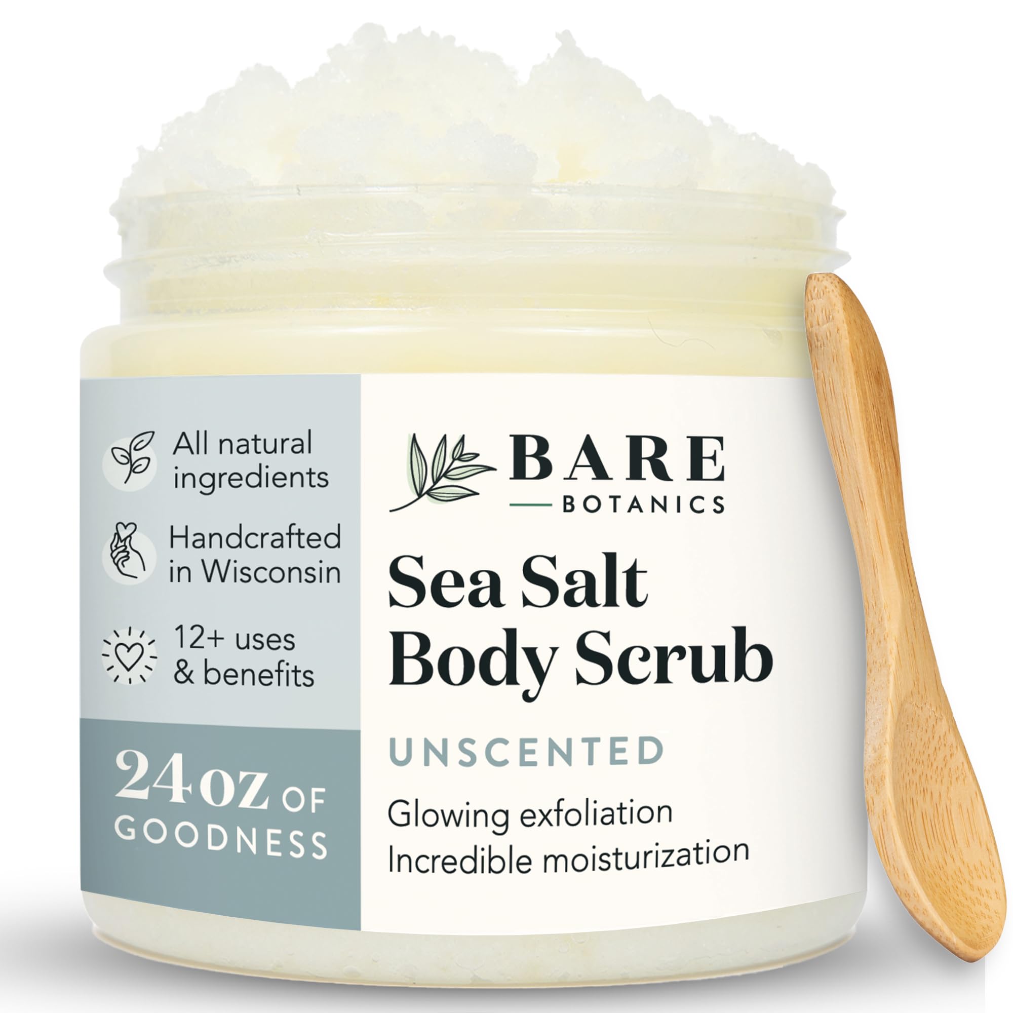 Bare Botanics Unscented Body Scrub 24 oz - Naturally Scented Sea Salt Exfoliator for Dry Skin
| Bare Botanics Unscented