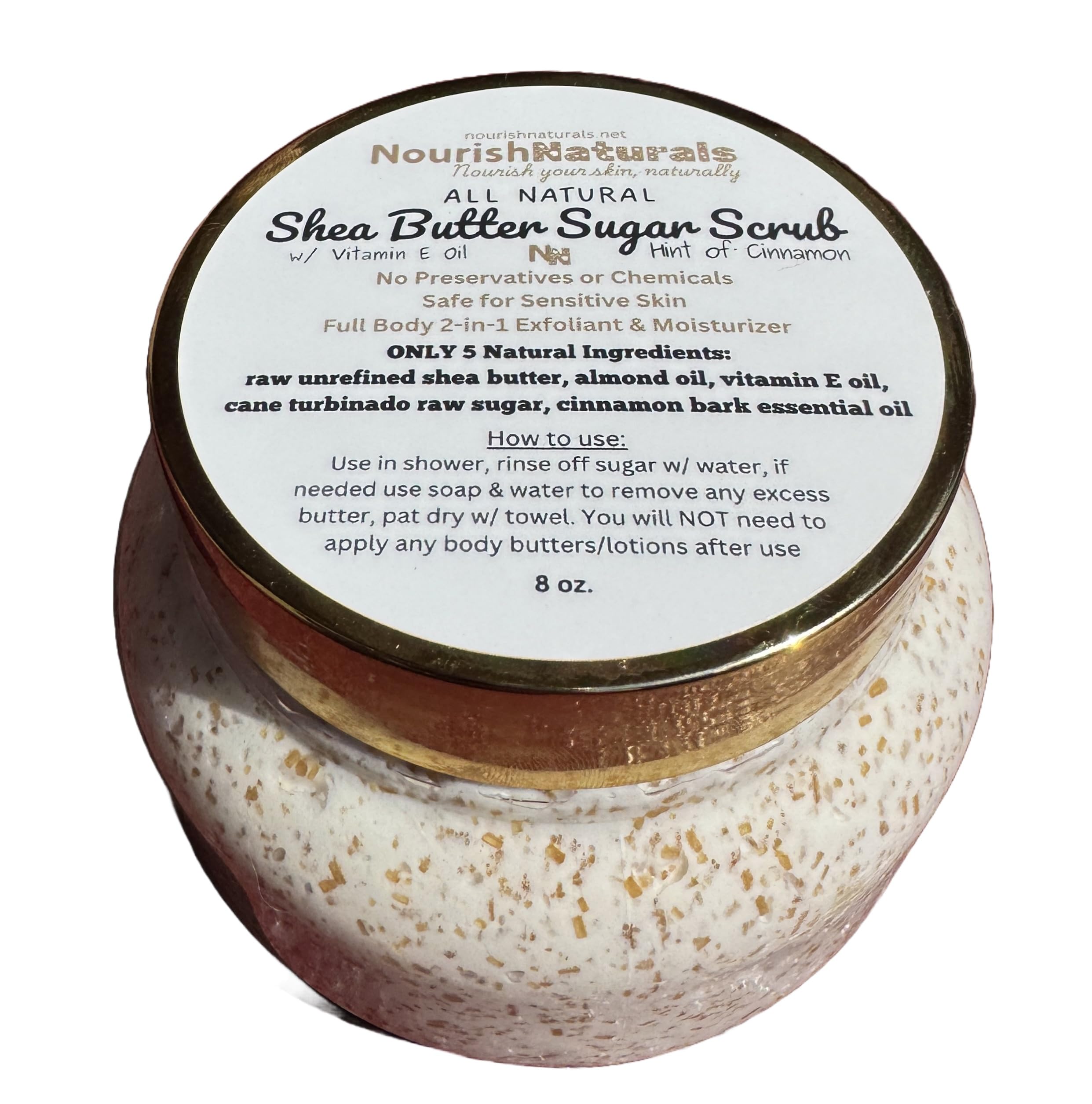 Shea Butter Sugar Scrub for Dry Sensitive Skin, 5 Simple Ingredients, Full Body Exfoliant and Moisturizer, Nontoxic
